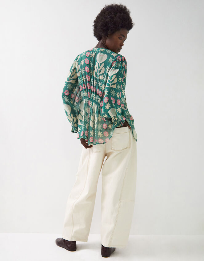 East Charlize Printed Pintuck Blouse, Green (GREEN), large