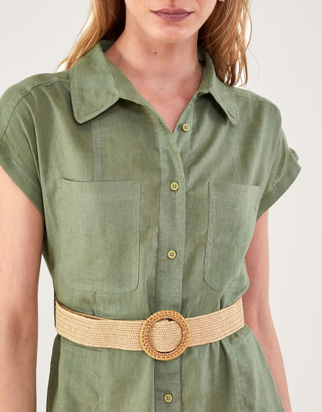 Belted Midi Dress in Linen Blend, Green (KHAKI), large