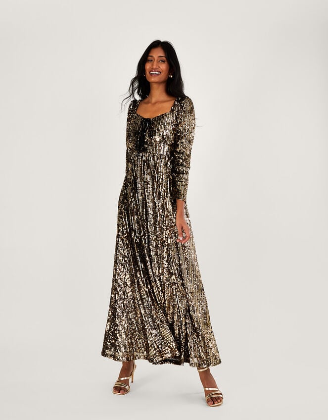 Georgina Sequin Maxi Dress with Recycled Polyester Gold