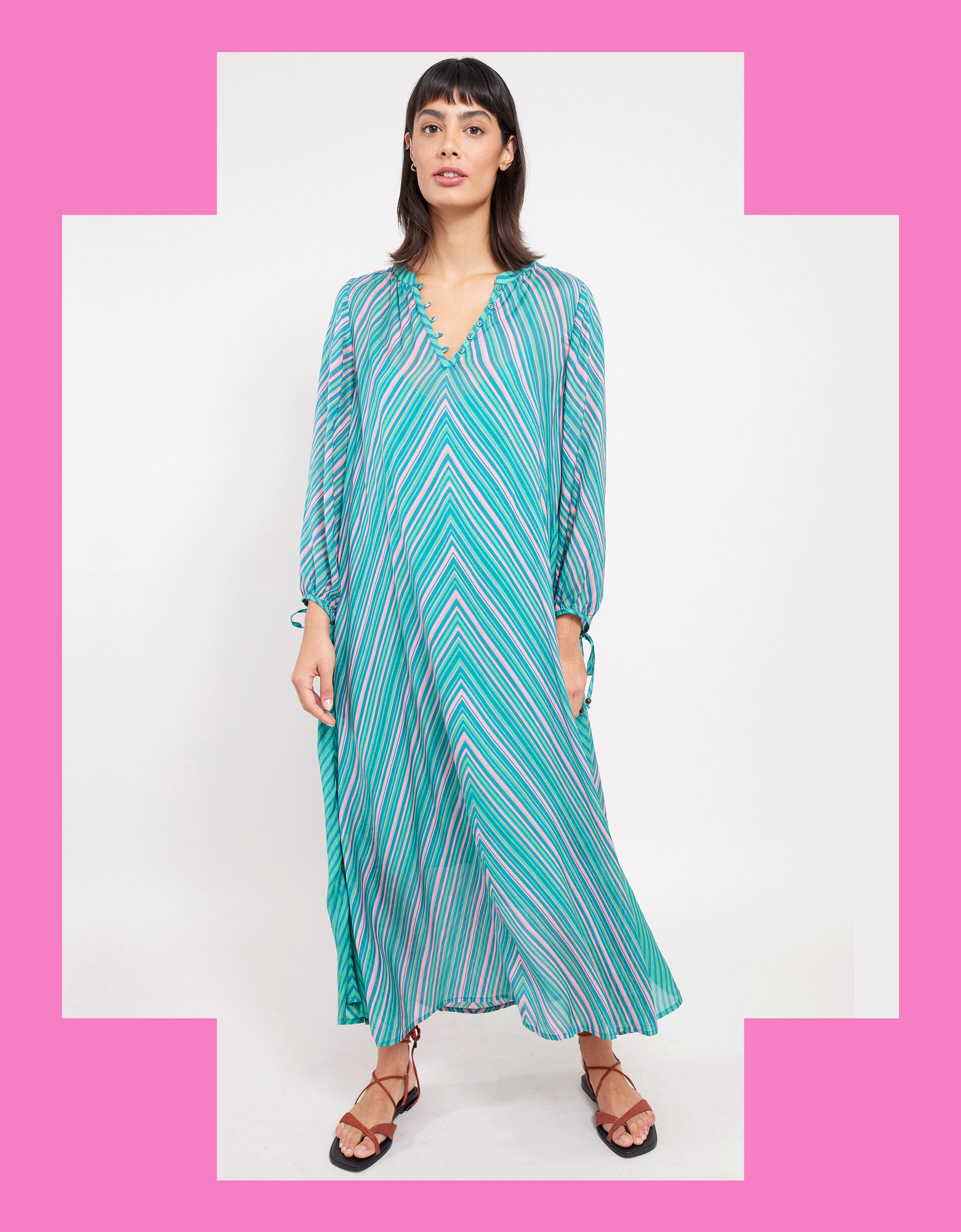 East Avery Mix Stripe Midi Dress Multi
