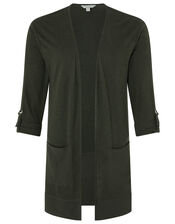 Carrie Woven Cardigan in Linen Blend, Green (KHAKI), large