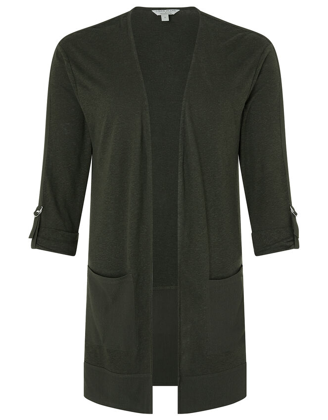 Carrie Woven Cardigan in Linen Blend, Green (KHAKI), large