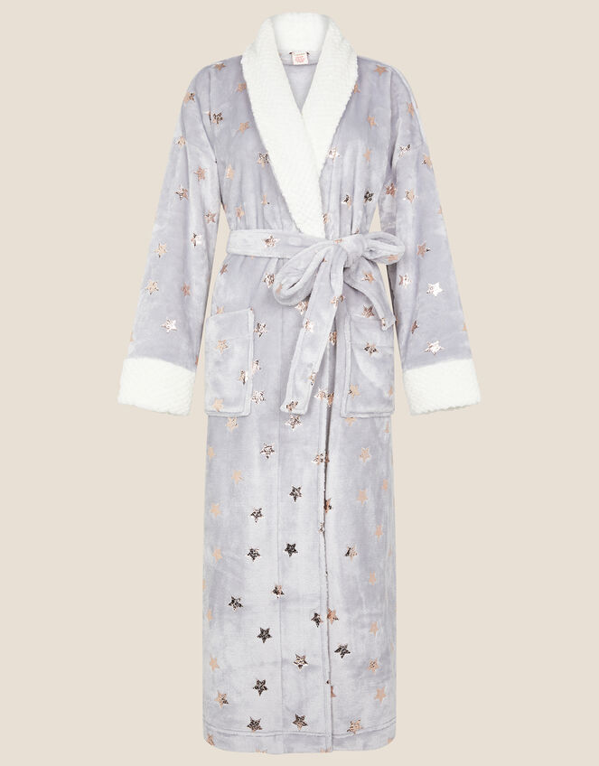 Star Foil Fluffy Dressing Gown, Grey (GREY), large