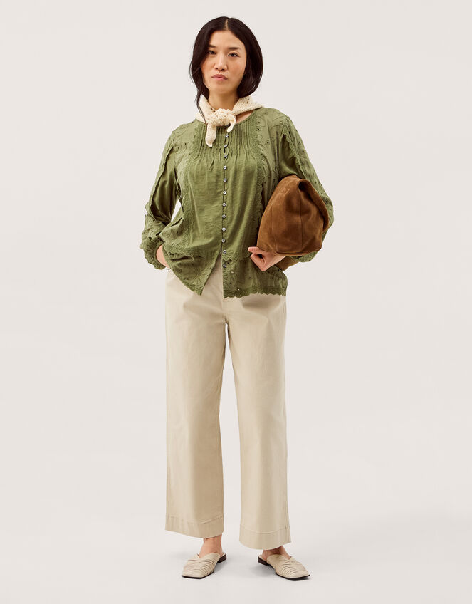 Joss Floral Embroidered Jersey Top Green