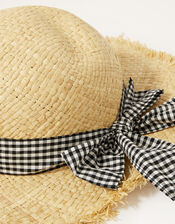 Storm Gingham Bow Floppy Hat, Natural (NATURAL), large