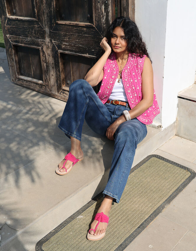 Dilli Grey Saffron Reversible Block Print Waistcoat, Pink (MAGENTA), large