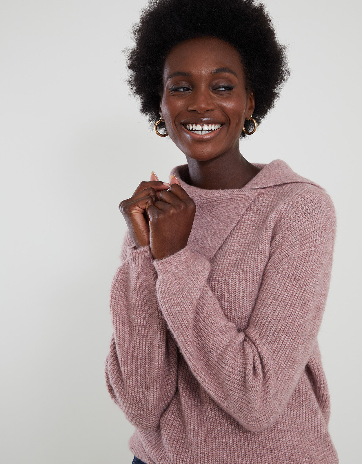 Super Soft Ribbed Splice Neck Jumper Nude Knitwear Monsoon UK