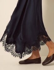 Shelby Satin Lace Maxi Skirt, Blue (NAVY), large