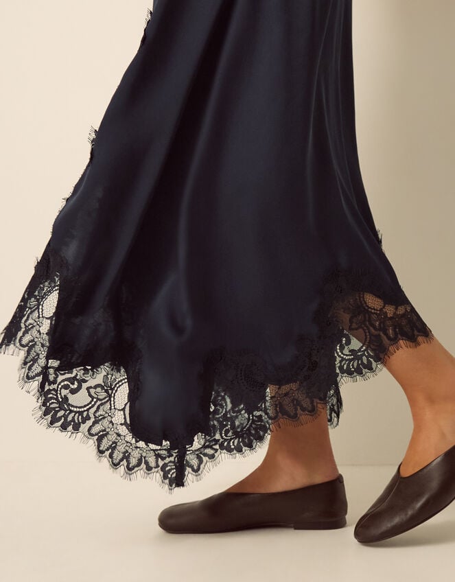 Shelby Satin Lace Maxi Skirt, Blue (NAVY), large