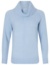 Cowl Neck Raglan Stitch Knit Jumper, Blue (BLUE), large