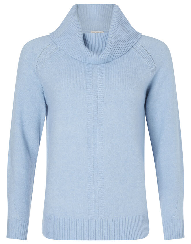 Cowl Neck Raglan Stitch Knit Jumper, Blue (BLUE), large