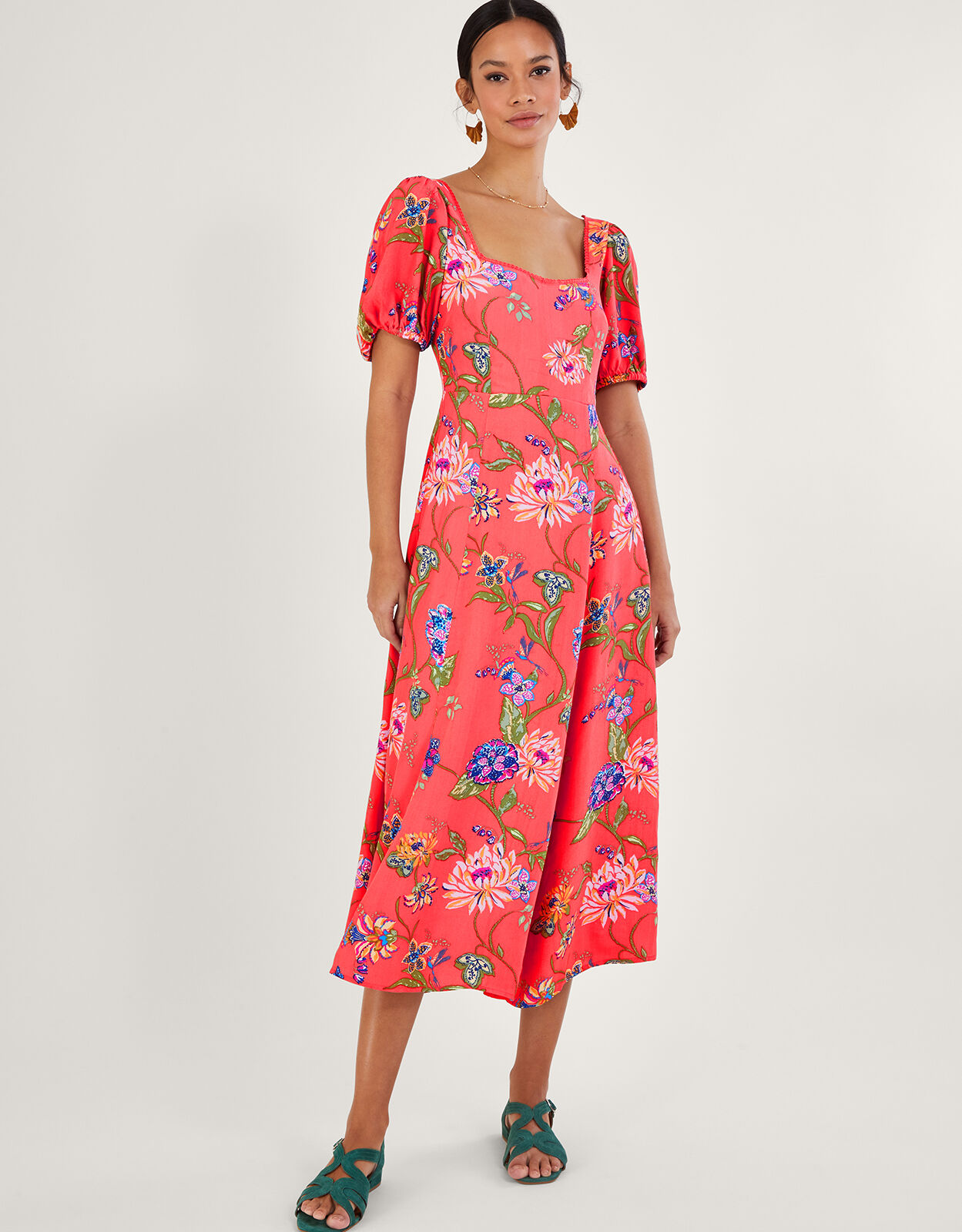 Regina Floral Print Tea Dress with Sustainable Viscose Orange