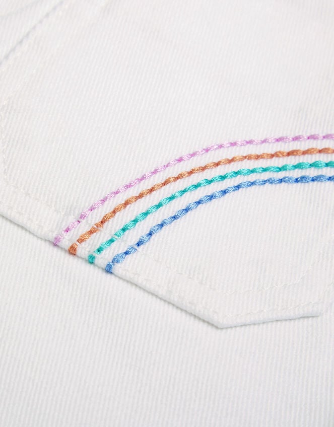 Rainbow Denim Shorts, White (WHITE), large