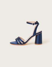 Trio Strap Block Heeled Sandals, Blue (NAVY), large