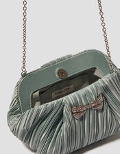 Pen Plisse Satin Clutch Bag, Green (SAGE), large