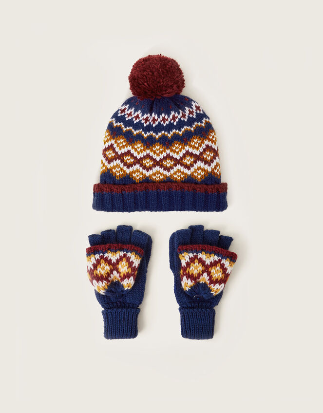 Fair Isle Knitted Hat and Gloves Set, Multi (MULTI), large