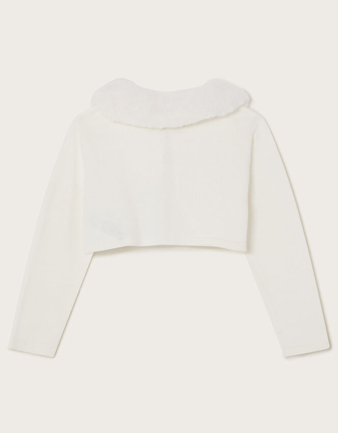 Super-Soft Faux Fur Collar Cardigan, Ivory (IVORY), large