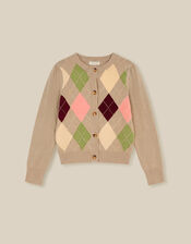 Alba Argyle Cardigan, Mink (MINK), large