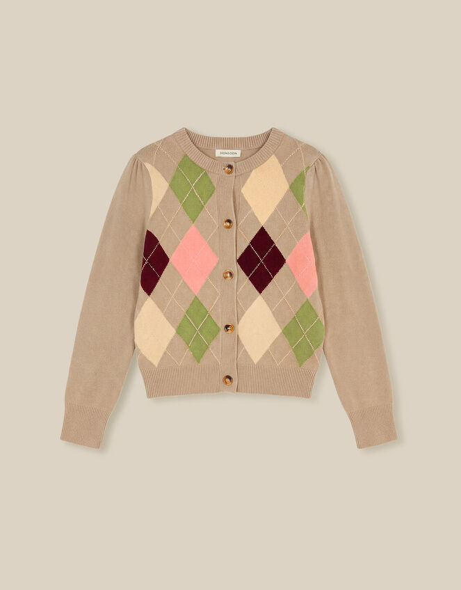 Alba Argyle Cardigan, Mink (MINK), large