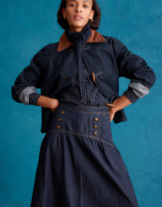 Ivy Embroidered Collar Polka Dot Blouse Blue