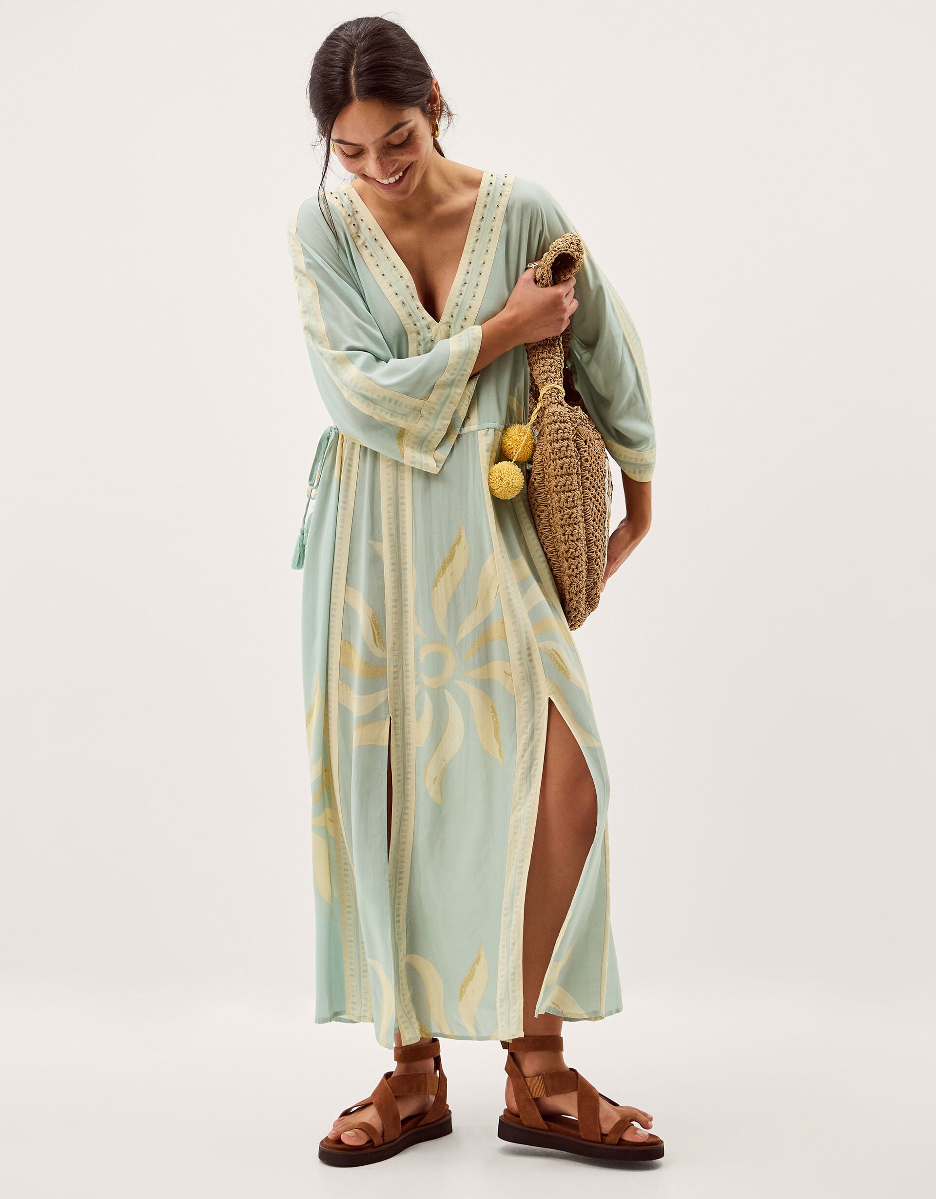 Tashie Sun Print Midi Beach Dress Blue