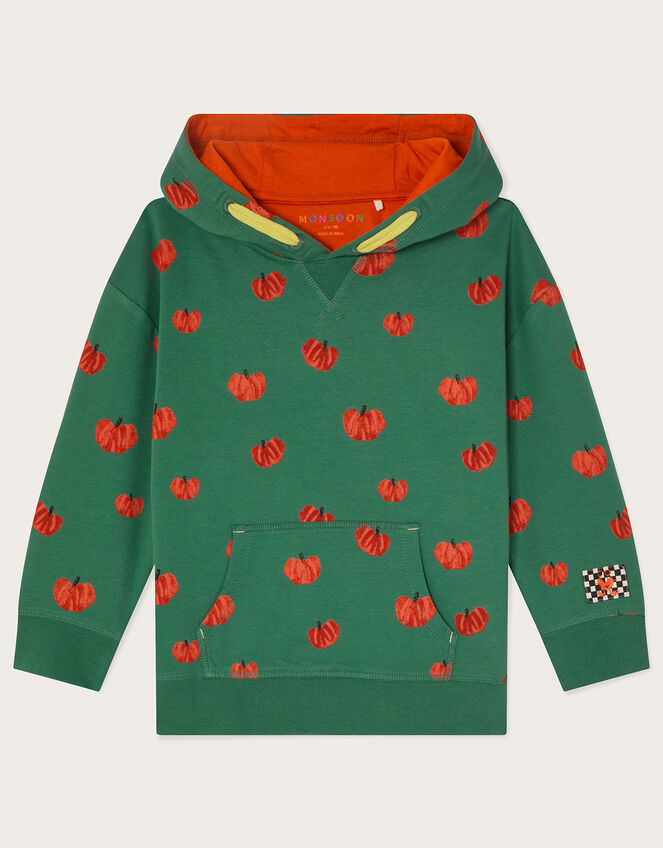 Pumpkin Print Hoodie, Green (GREEN), large