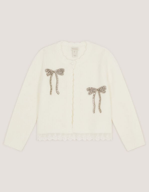 Embellished Bow Cardigan, Ivory (IVORY), large