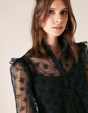 Floral Print Lace Blouse, Black (BLACK), large