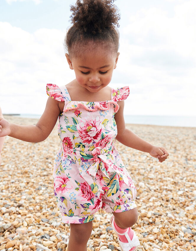 Baby Floral Romper in Pure Cotton, Pink (PALE PINK), large
