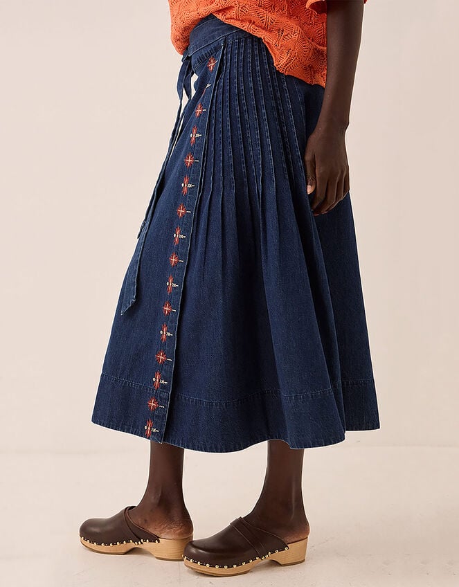 East Marion Denim Wrap Embroidered Skirt, Blue (DENIM), large