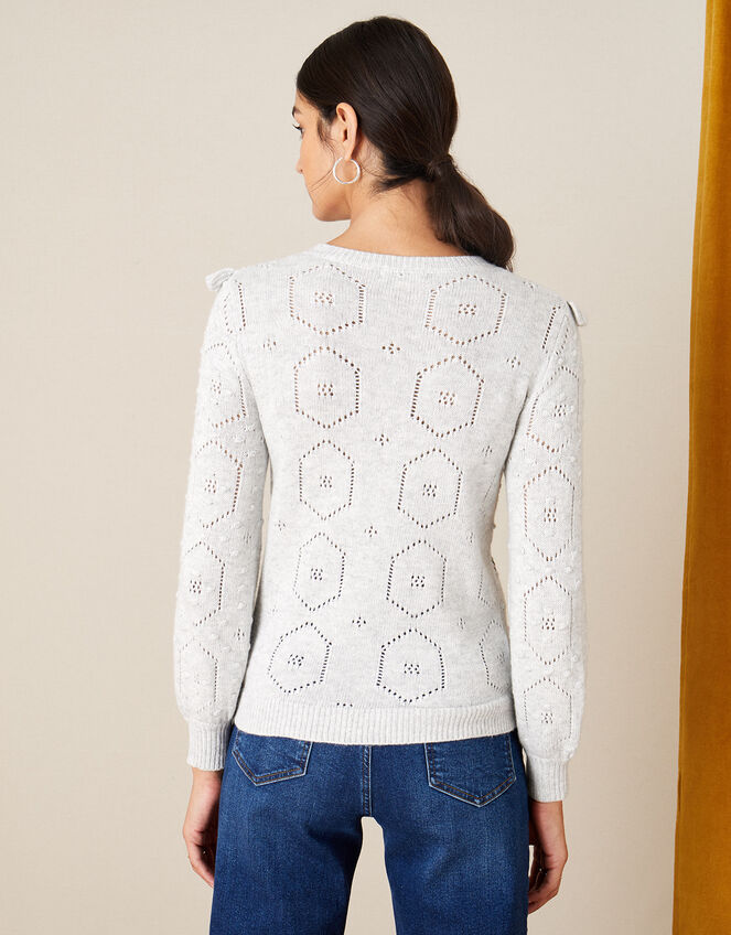 Embroidered Ruffle Jumper, Grey (GREY MARL), large