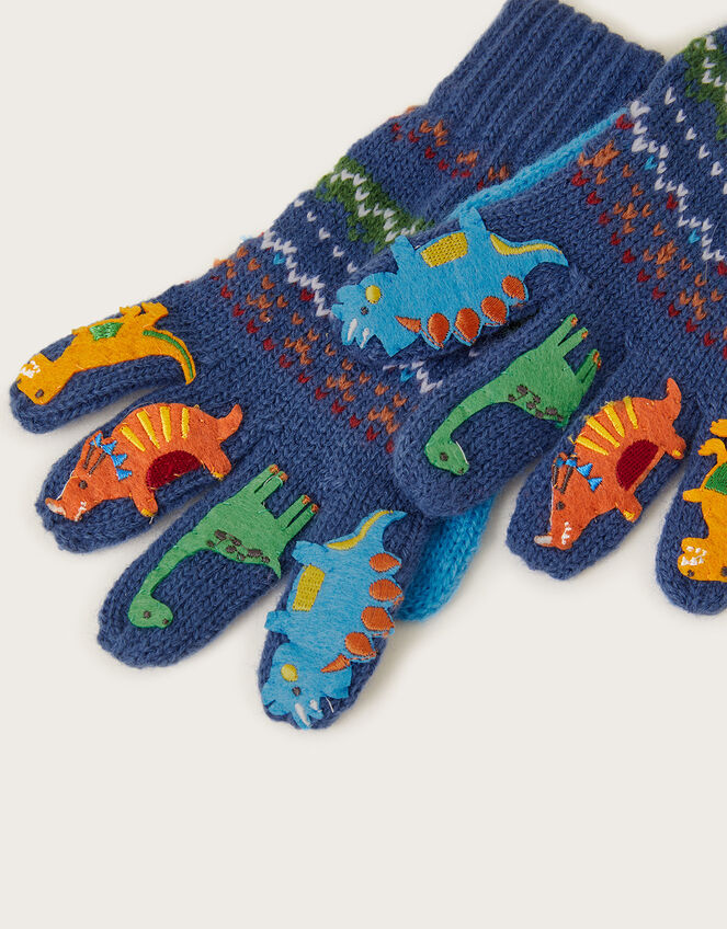 Dinosaur Novelty Gloves, Blue (BLUE), large