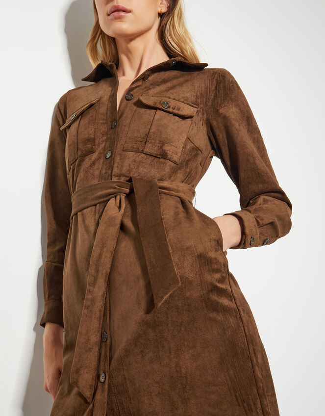 Amber Suedette Midi Dress, Brown (BROWN), large