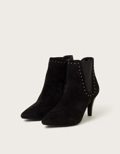 Oriana Suede Stud Heeled Boots, Black (BLACK), large