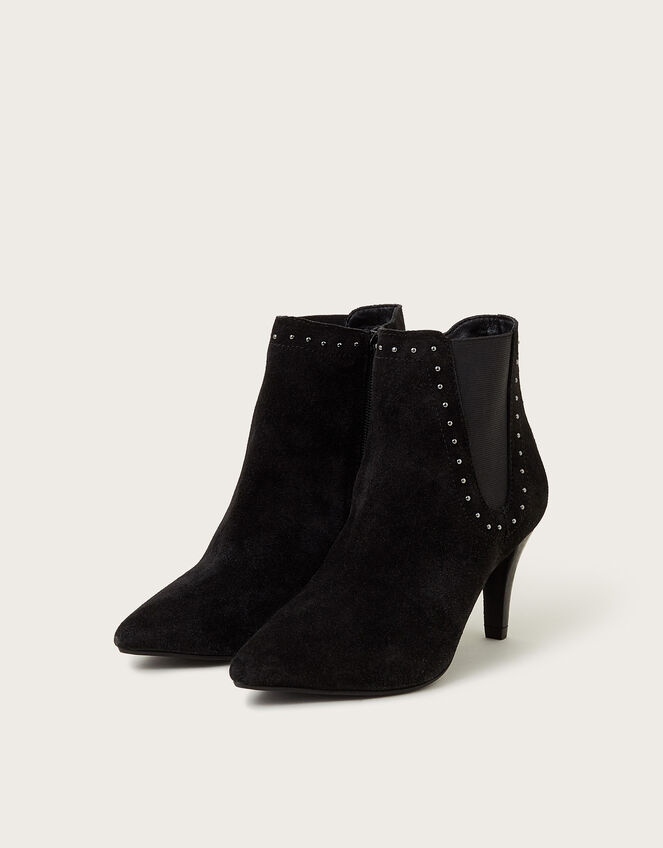 Oriana Suede Stud Heeled Boots, Black (BLACK), large