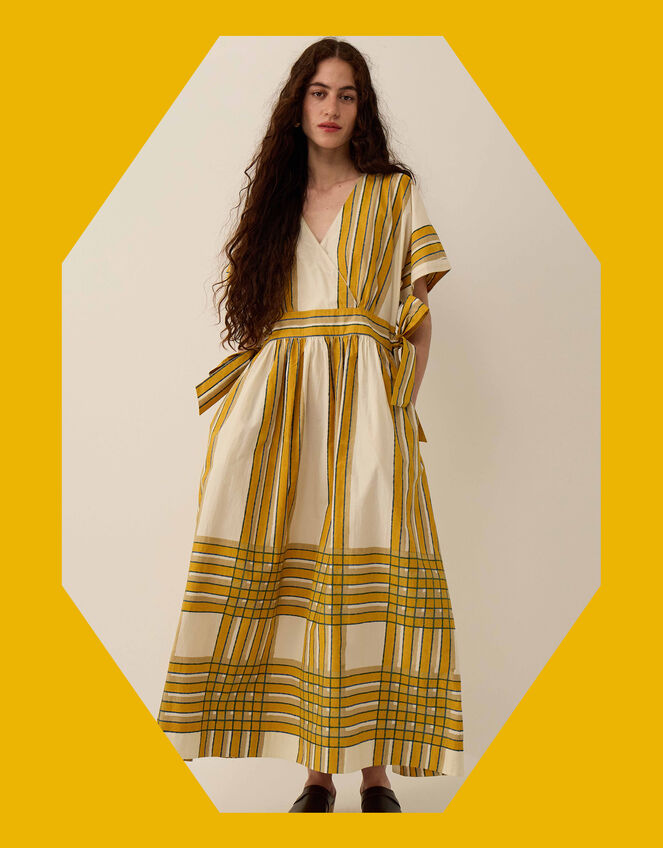 East Alana Stripe Tie Side Maxi Dress, Yellow (YELLOW), large