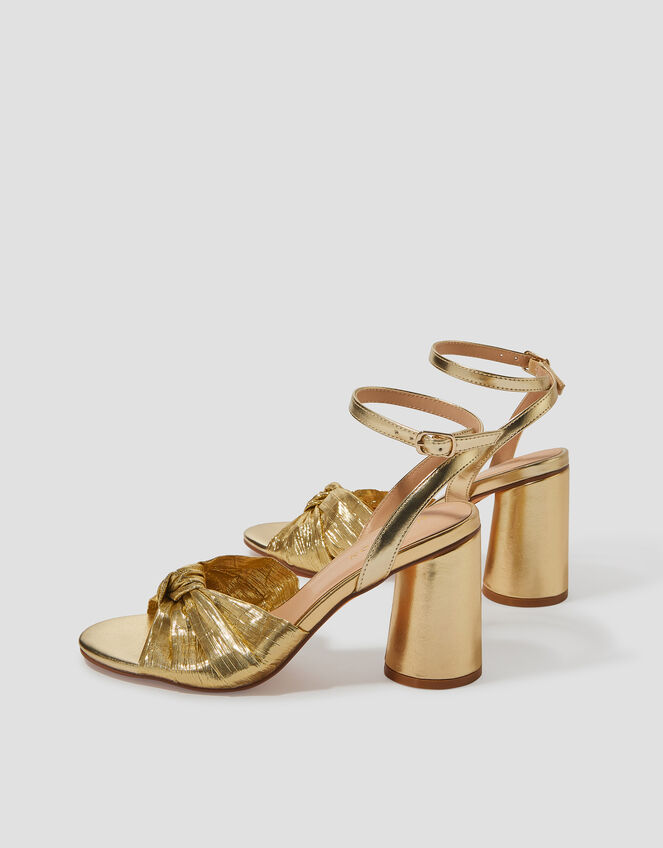 Metallic Twist Front Heeled Sandals, Gold (GOLD), large