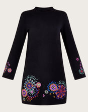 Embroidered Tunic Dress, Black (BLACK), large