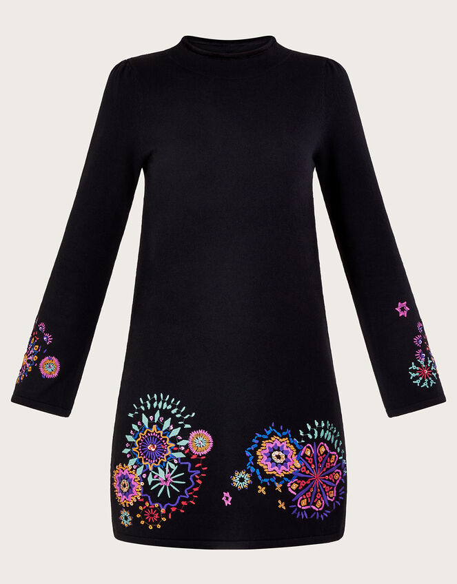 Embroidered Tunic Dress, Black (BLACK), large