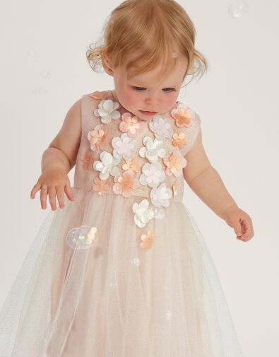 Baby Darcie 3D Flower Glitter Tulle Dress, Gold (GOLD), large