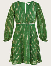 Robin Short Embellished Dress in Recycled Polyester, Green (GREEN), large