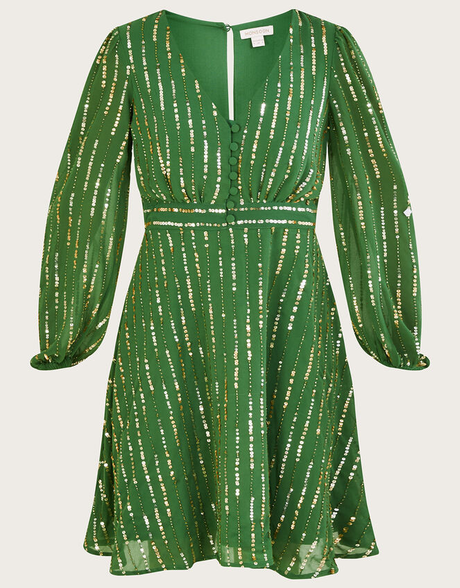 Robin Short Embellished Dress in Recycled Polyester, Green (GREEN), large