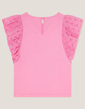 Floral Bouquet Broderie Frill Top, Pink (PINK), large
