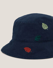 Leaf Embroidered Bucket Hat, Blue (BLUE), large