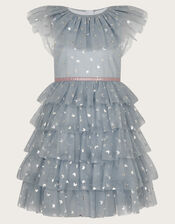 Frilly Butterfly Tulle Tiered Dress, Blue (BLUE), large