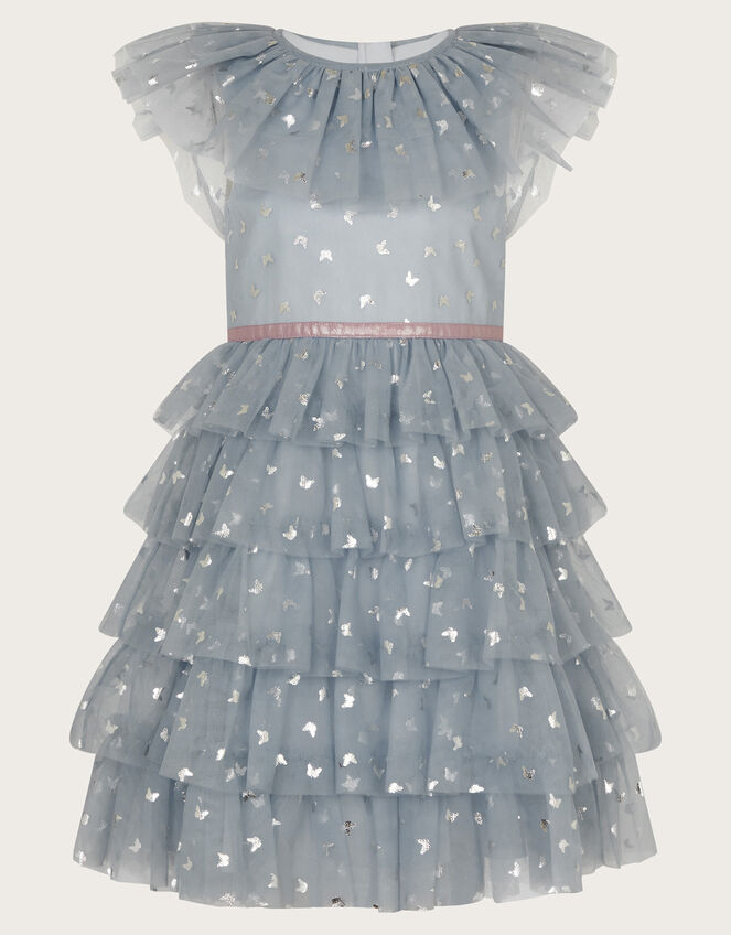 Frilly Butterfly Tulle Tiered Dress, Blue (BLUE), large