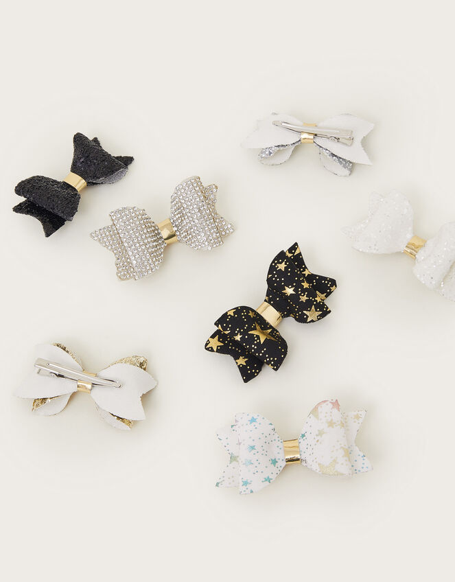 7-Pack Sparkle Bow Hair Clips, , large