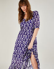 Wendy Woodblock Print Maxi Dress in Sustainable Viscose, Blue (NAVY), large