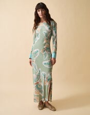 Clemence Aurelie Butterfly Long Sleeve Maxi Dress, Green (SAGE), large