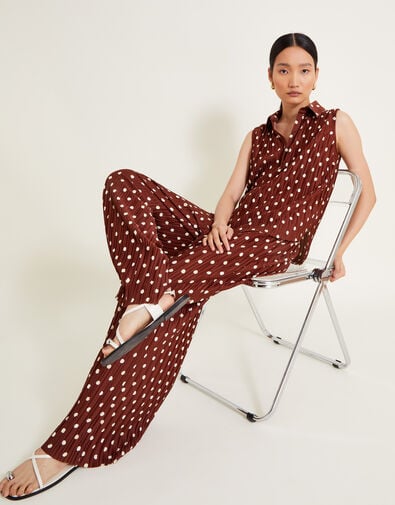 Paris Spot Plisse Trousers, Brown (BROWN), large